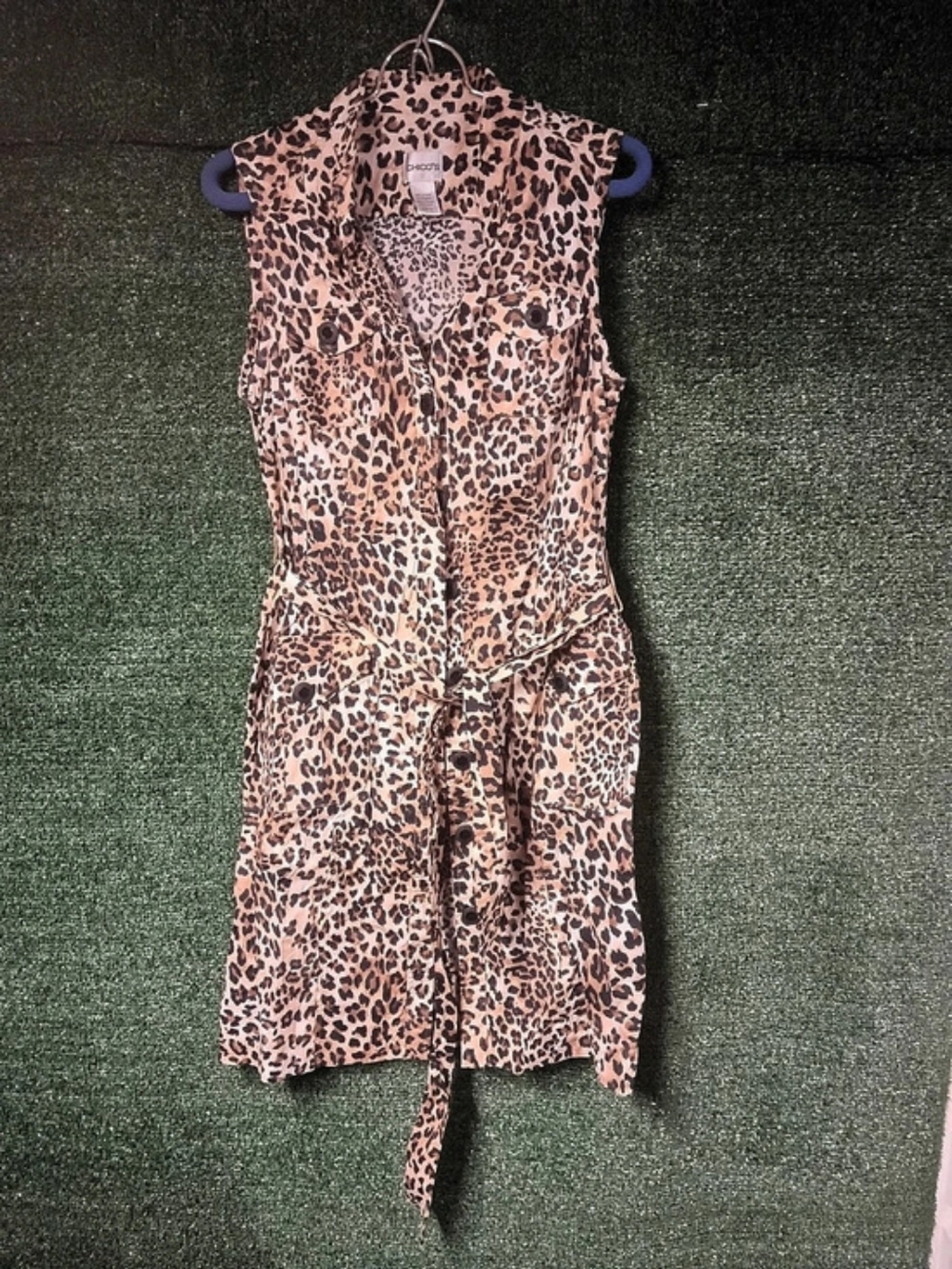 Title: Chico’s Leopard Print Utility Safari Dress Belted Button Front